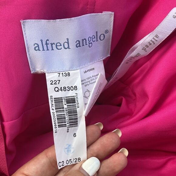 Alfred Angelo Fuchsia Chiffon Cocktail Bridesmaid Dress Floral OneShoulder/strap - Picture 8 of 12